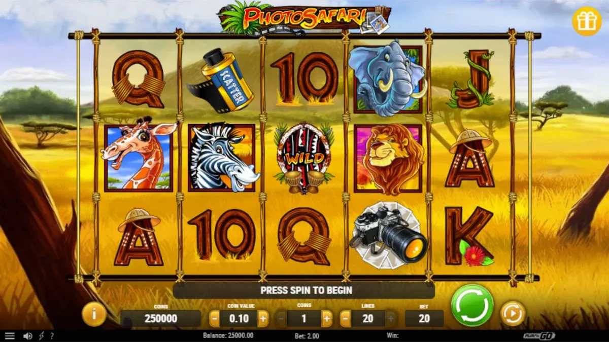 Interface do jogo de slot Photo Safari em um dispositivo móvel